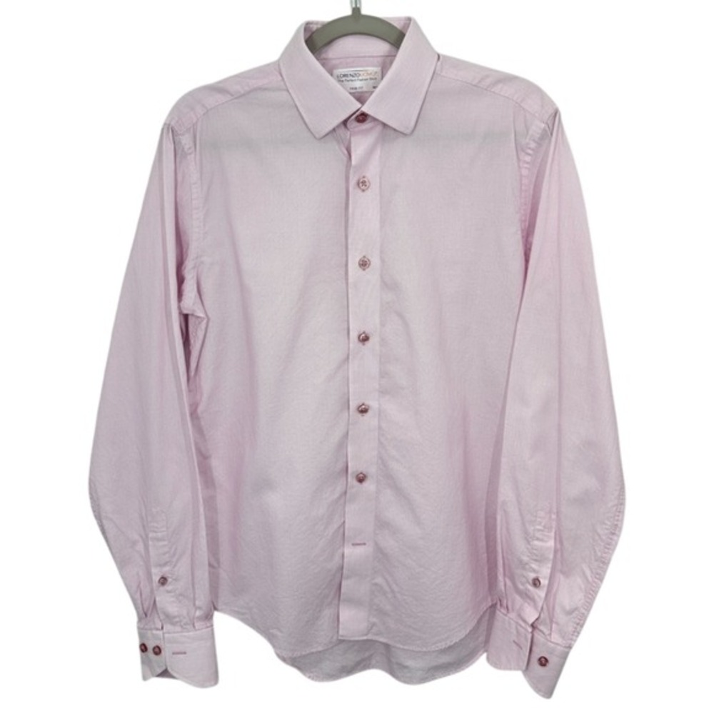 Lorenzo Uomo Pink Micro Dot Trim Fit Button Down Dress Shirt Men's Size 15 34/35